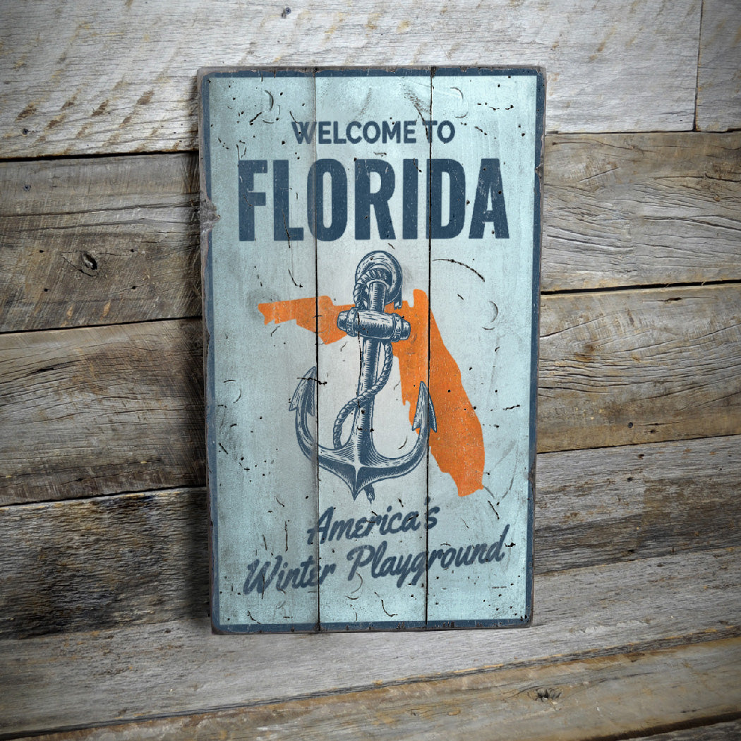 Florida Welcome Rustic Wood Sign