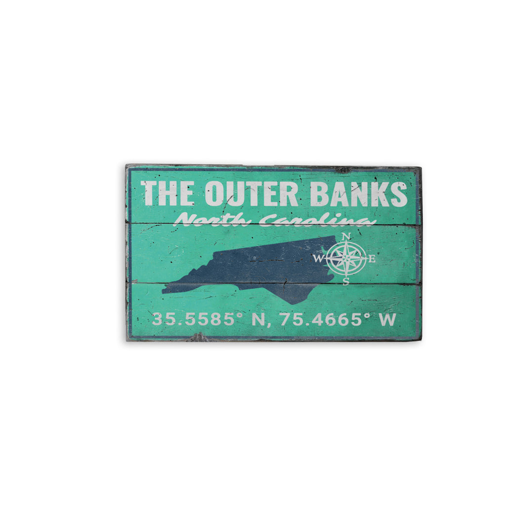 Outer Banks Coordinates Rustic Wood Sign