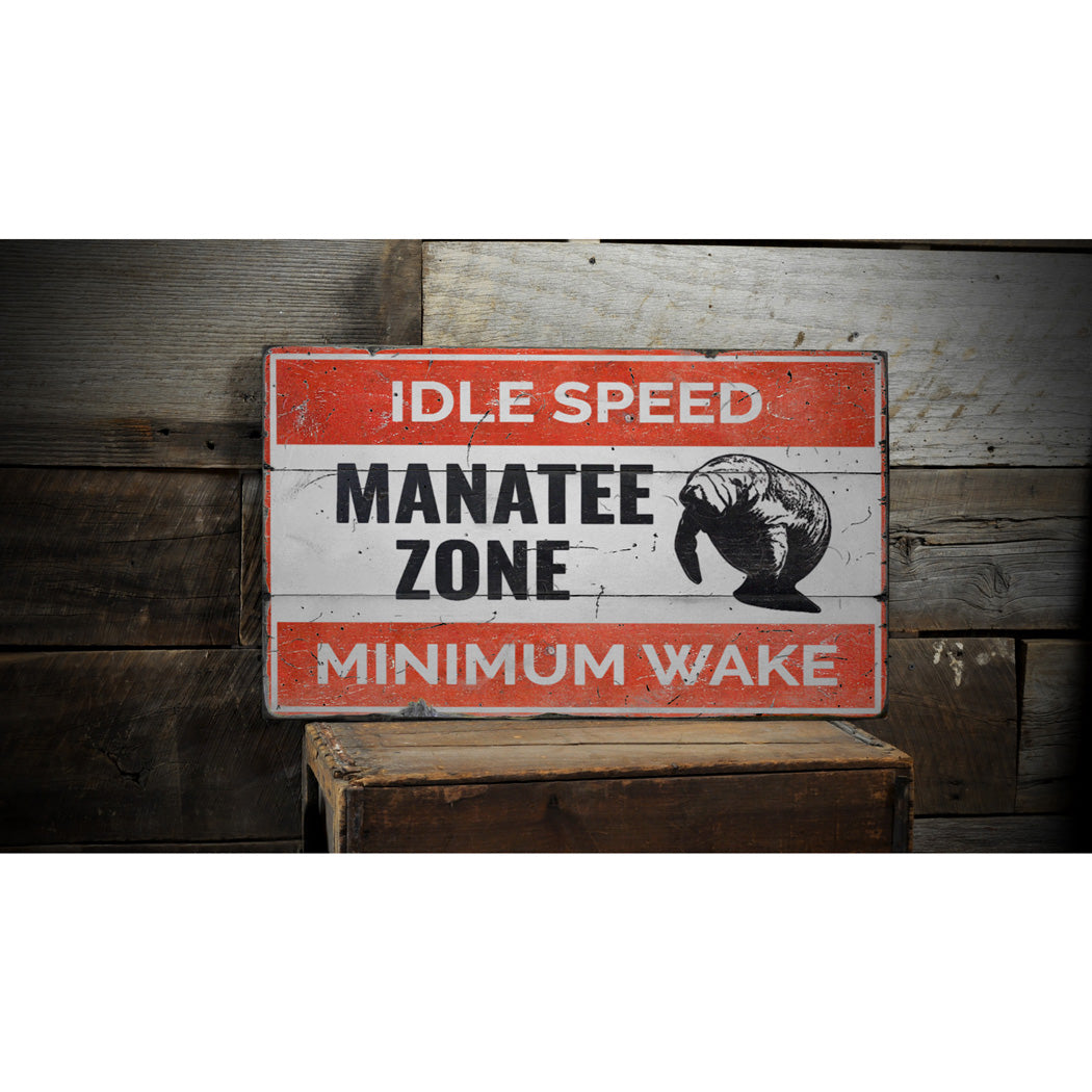 Manatee Zone Rustic Wood Sign