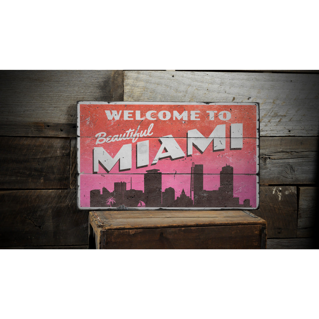 Beautiful Miami Rustic Wood Sign