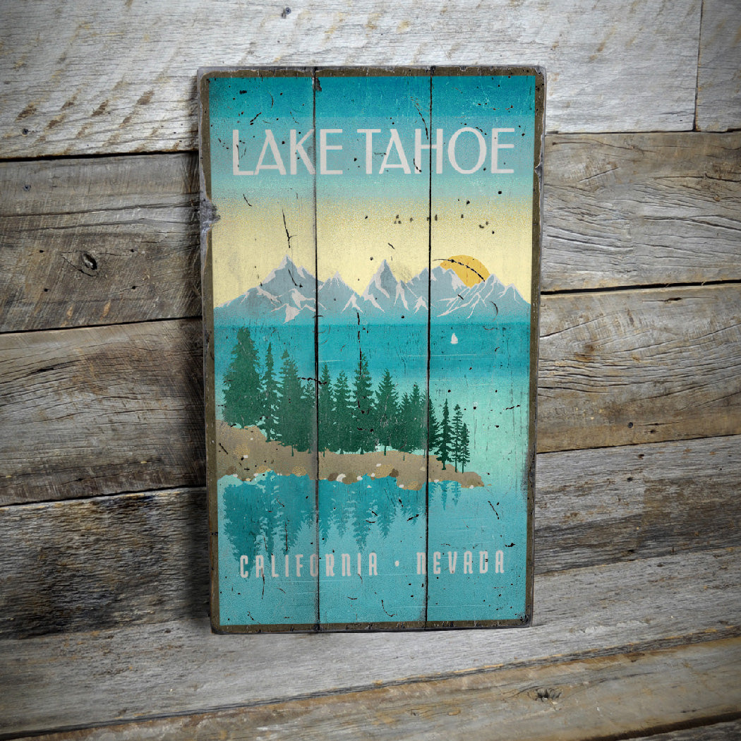 Lake Tahoe Lakehouse Rustic Wood Sign