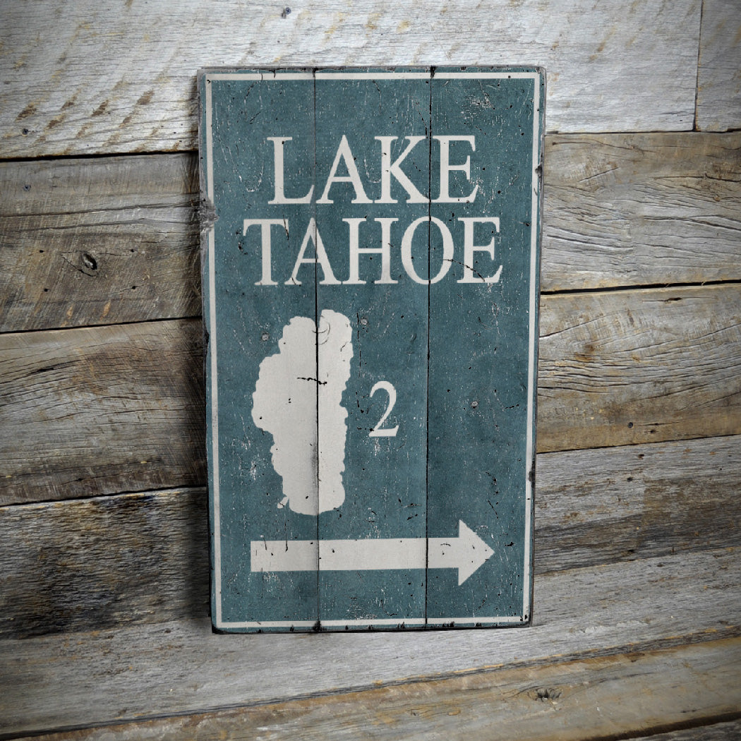 Lake Tahoe Mileage Rustic Wood Sign