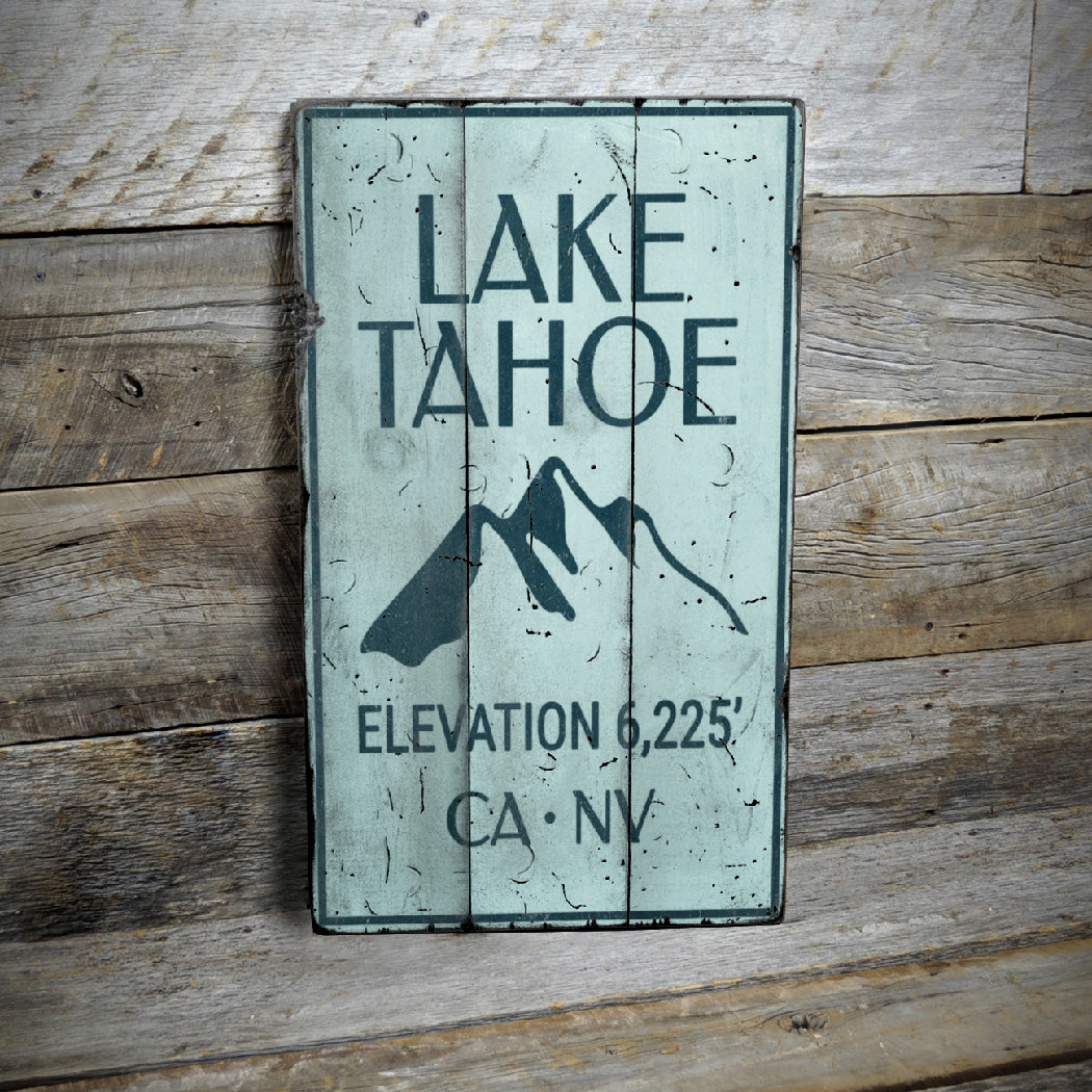 Lake Tahoe Elevation Rustic Wood Sign