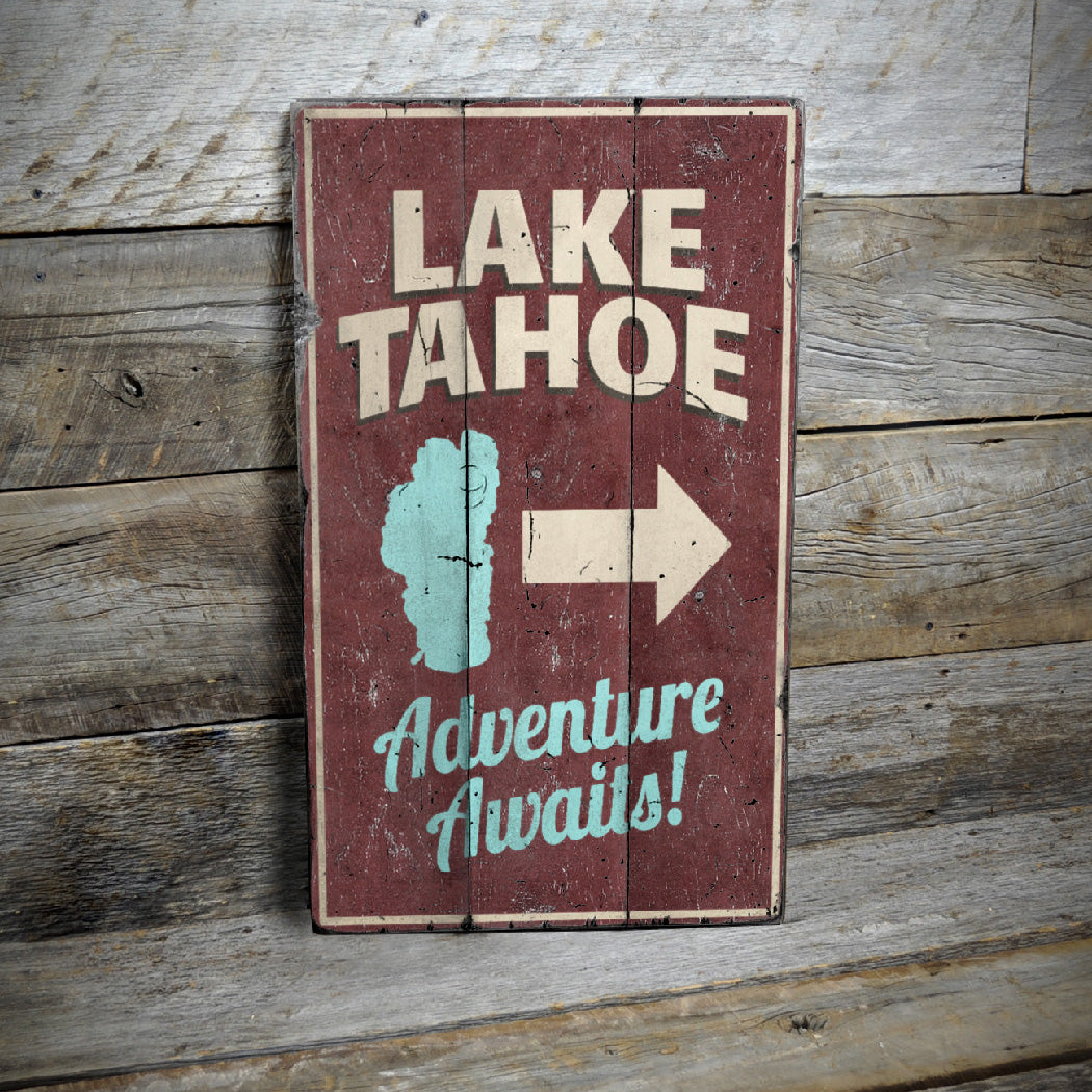 Lake Tahoe Arrow Rustic Wood Sign