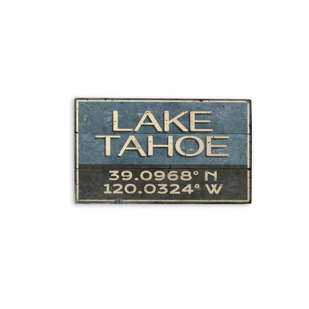 Lake Tahoe Coordinates Rustic Wood Sign