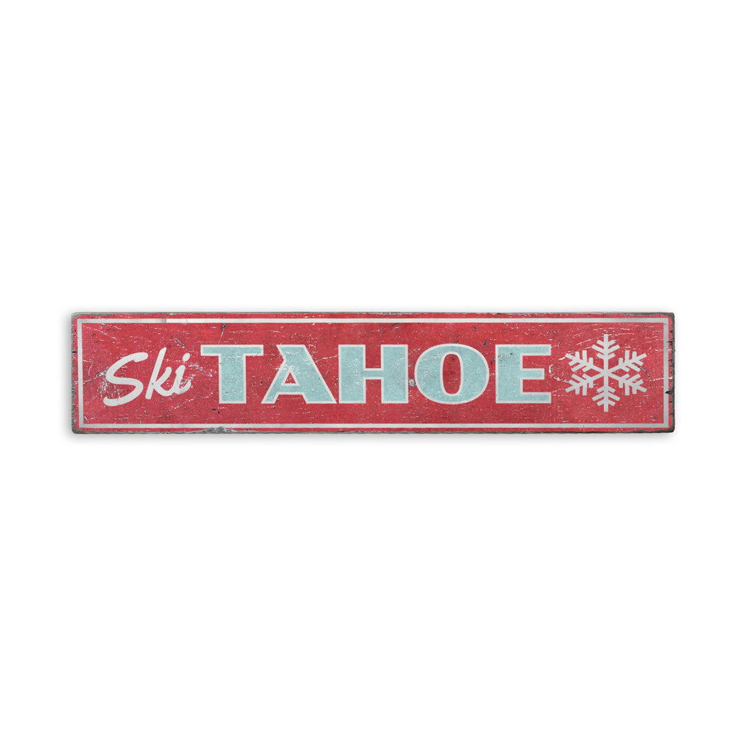 Tahoe Skiing Rustic Wood Sign