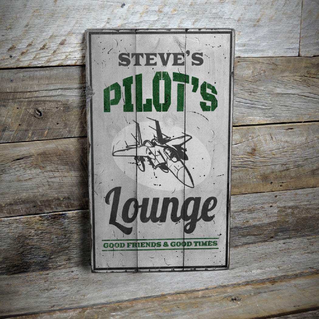 Pilot's Lounge Aviation Rustic Wood Sign