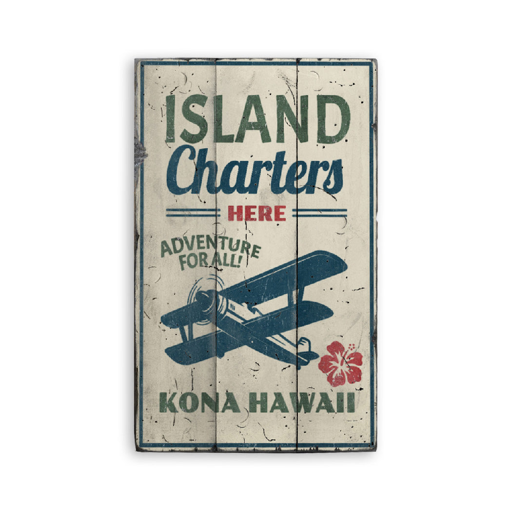 Island Charters Aviation Rustic Wood Sign