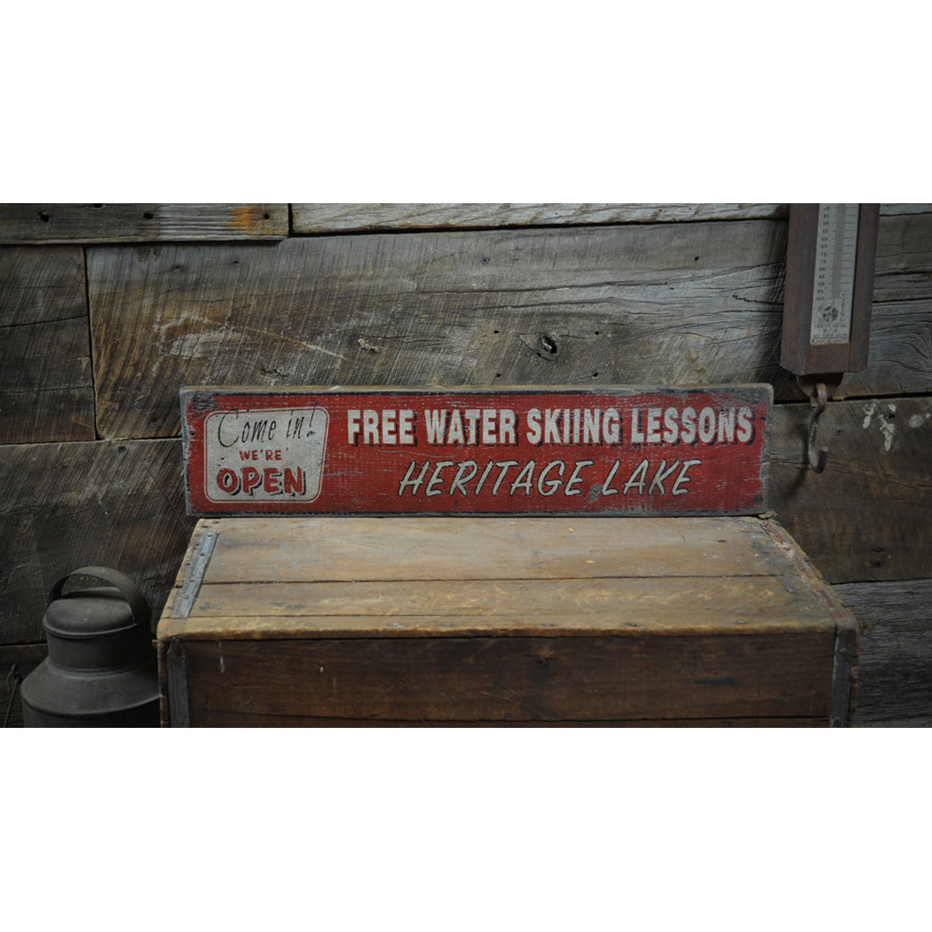 Water Skiing Lake House Rustic Wood Sign