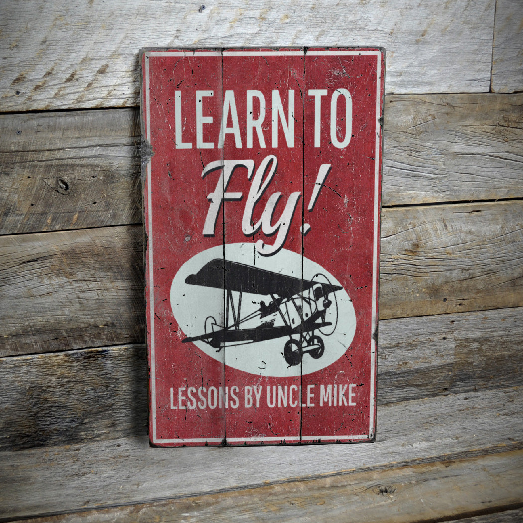 Learn to Fly Plane Lessons Rustic Wood Sign