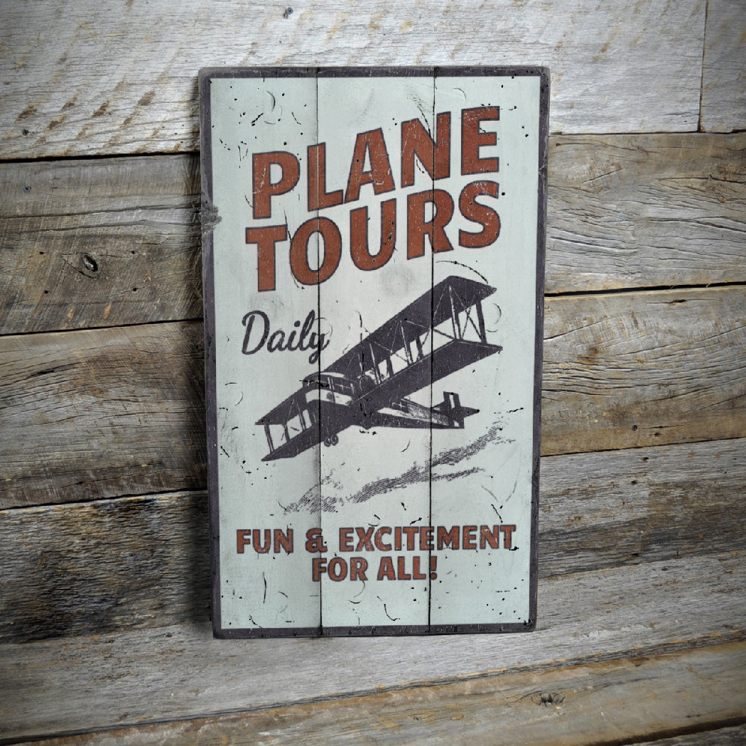 Plane Tours Daily Aviation Rustic Wood Sign