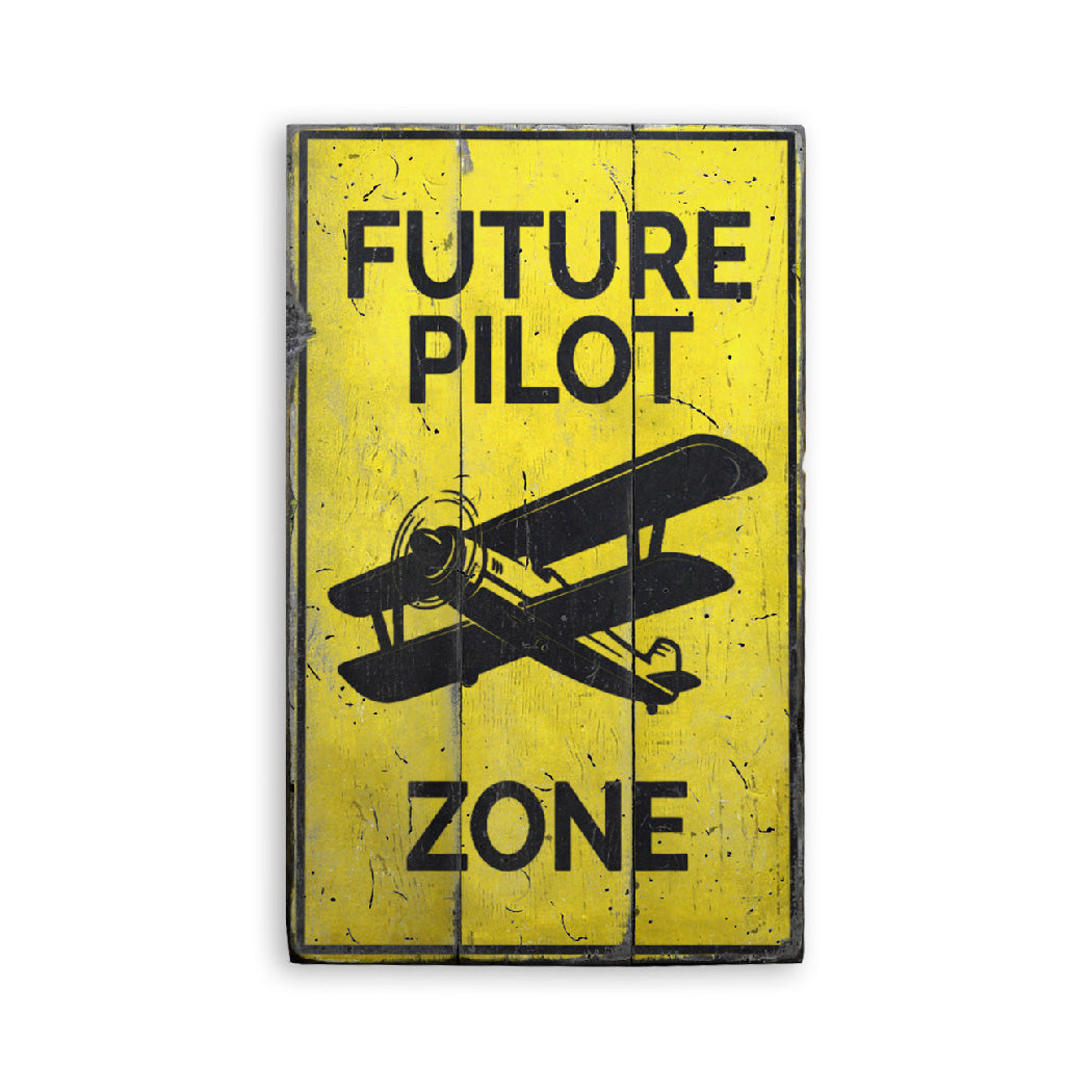 Future Pilot Zone Room Rustic Wood Sign