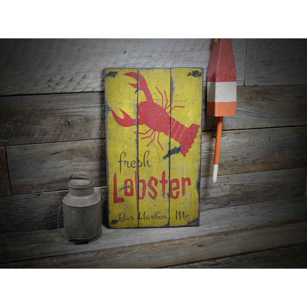 Fresh Lobster City State Rustic Wood Sign