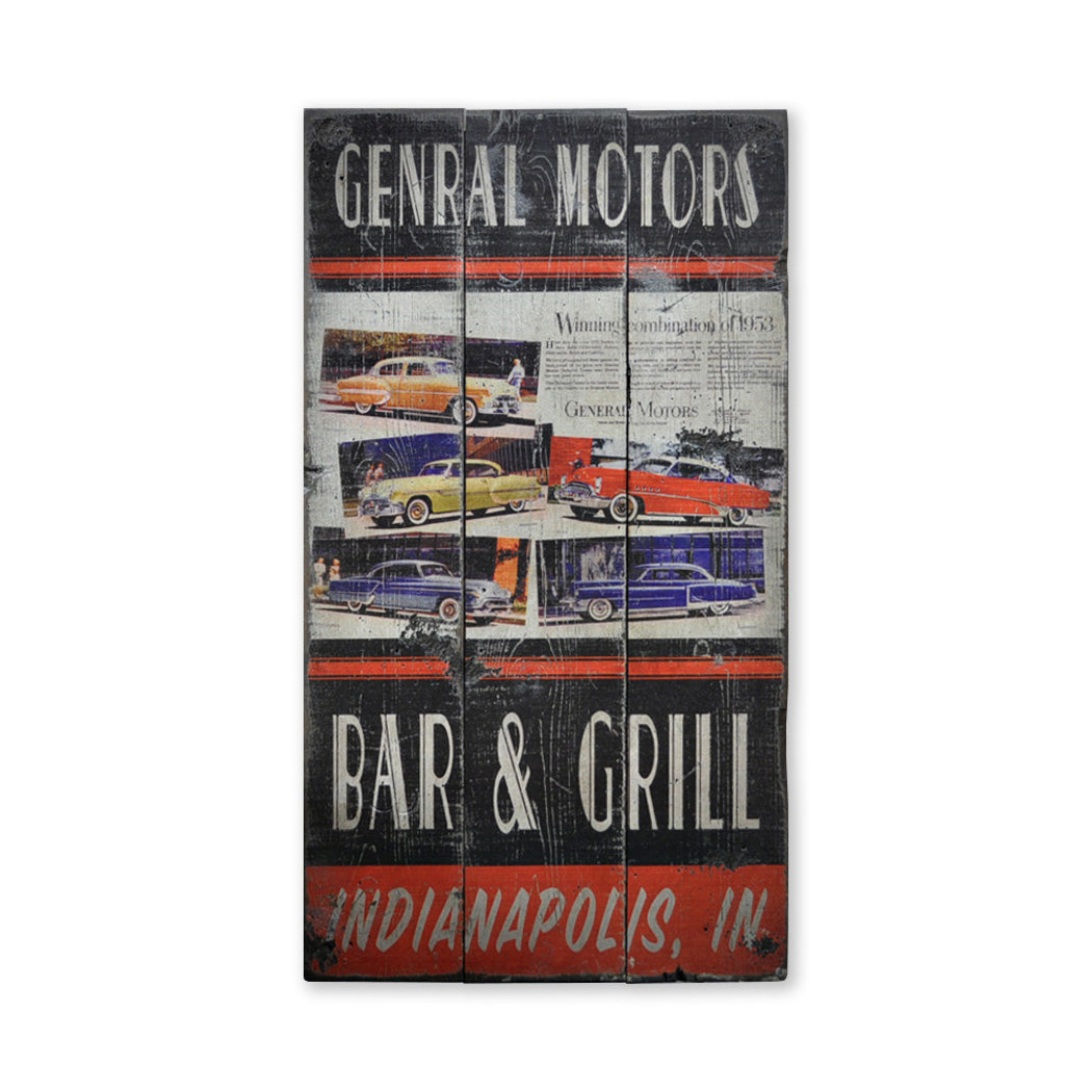 General Motors Bar & Grill Rustic Wood Sign