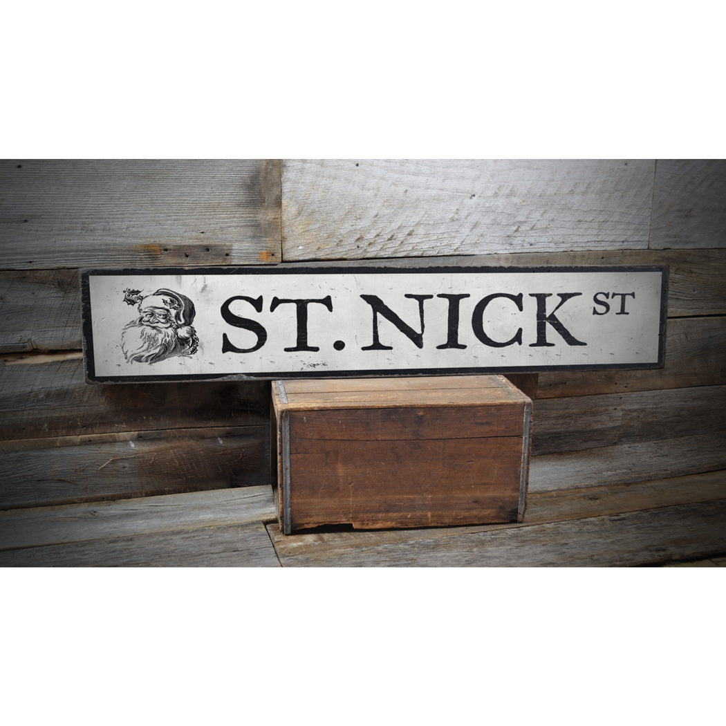 St. Nick Street Christmas Rustic Wood Sign