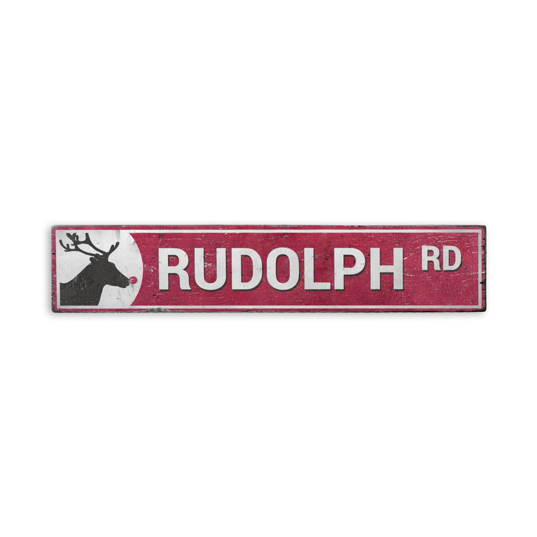 Rudolph Road Reindeer Holiday Rustic Wood Sign