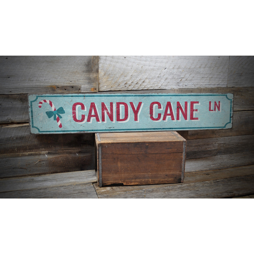 Candy Cane Ln Lane Holiday Rustic Wood Sign