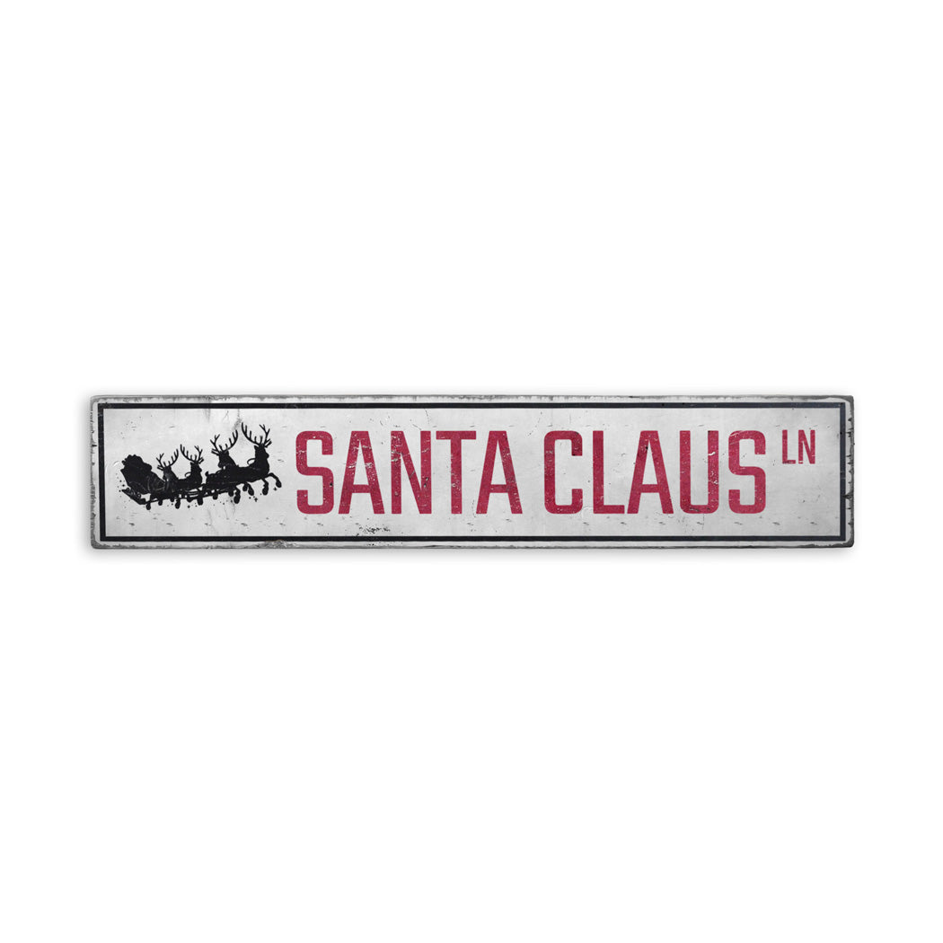 Santa Claus Lane Sleigh Holiday Rustic Wood Sign