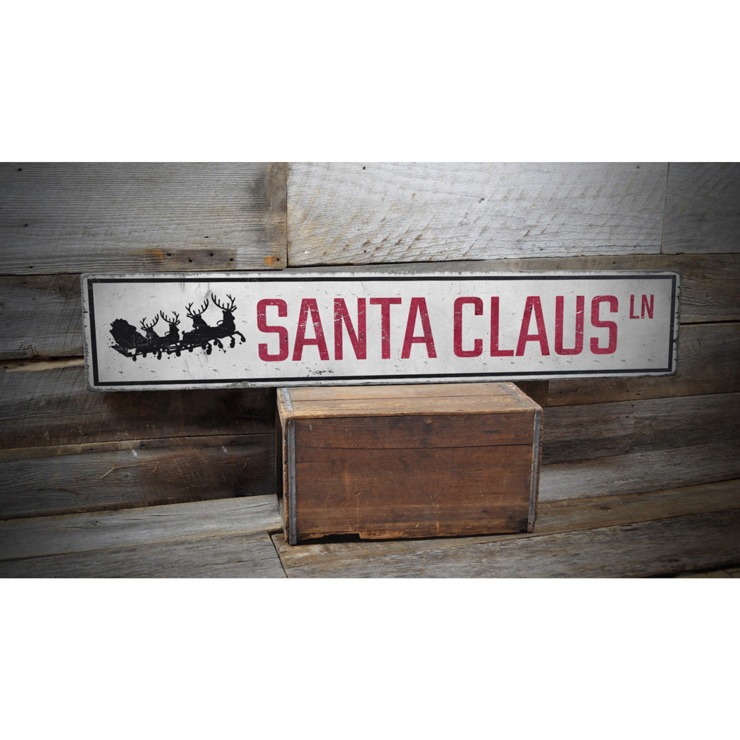 Santa Claus Lane Sleigh Holiday Rustic Wood Sign