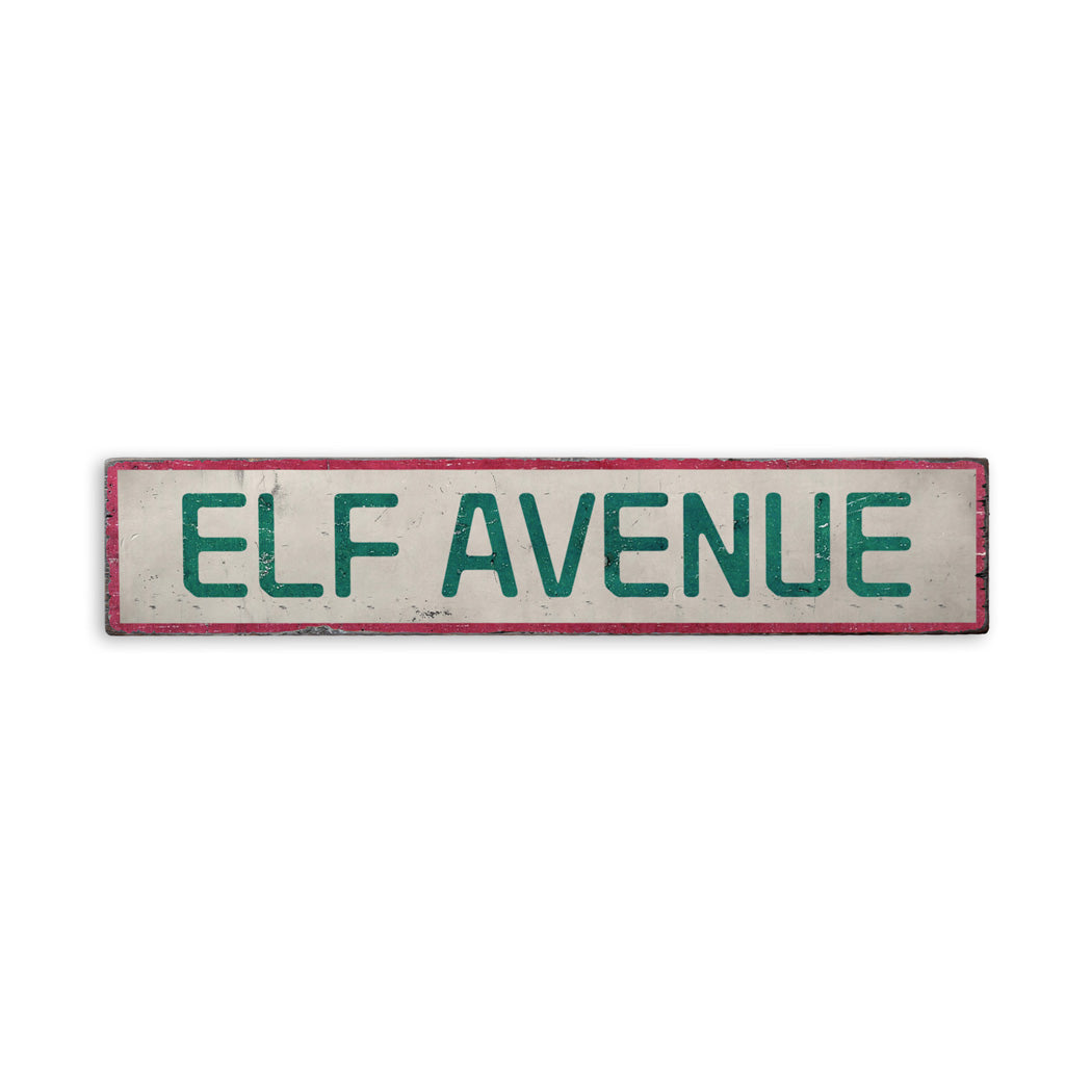 Elf Avenue Christmas Rustic Wood Sign