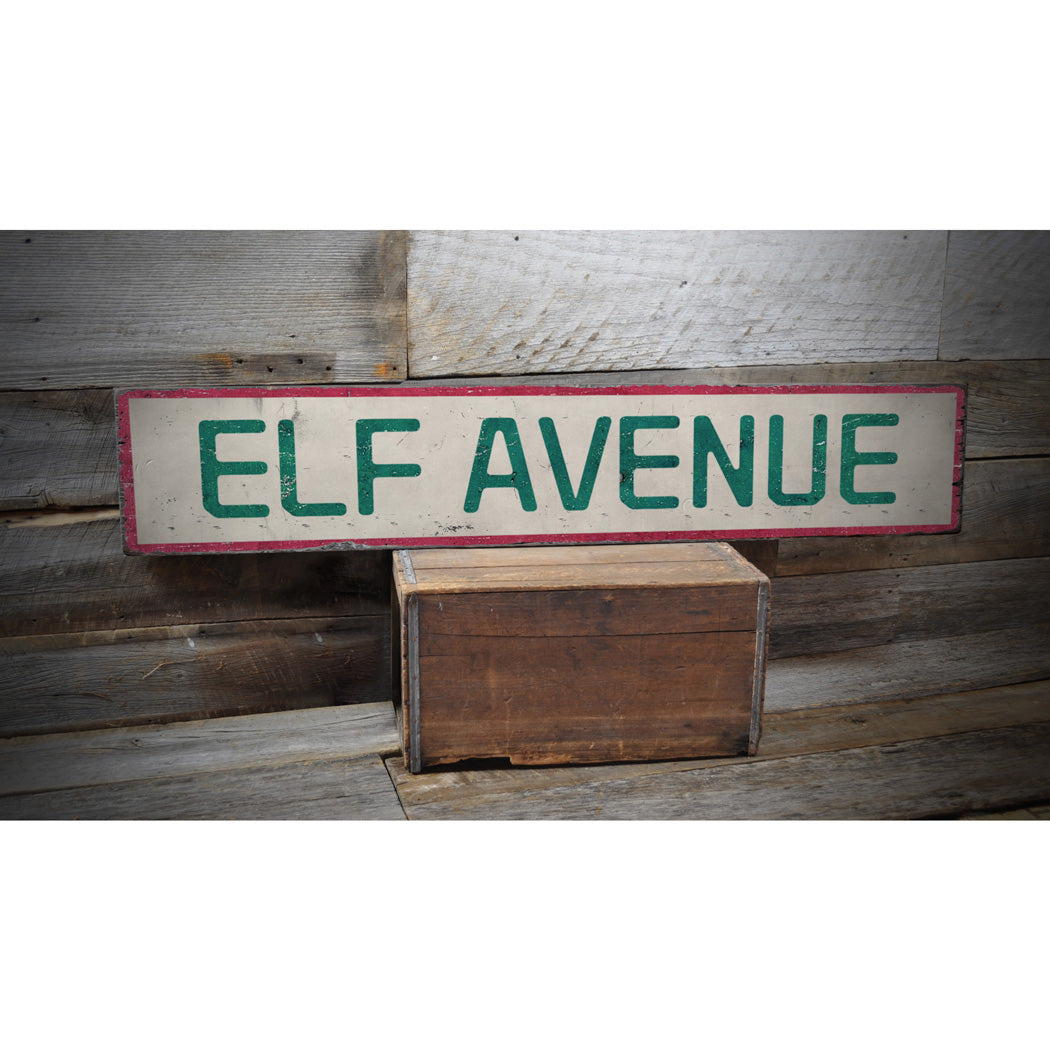 Elf Avenue Christmas Rustic Wood Sign