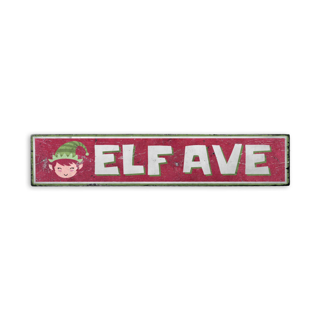 Elf Avenue Holiday Rustic Wood Sign