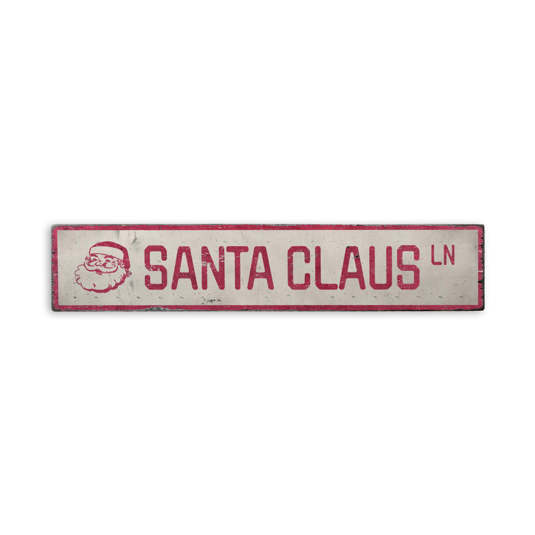 Santa Claus Lane Holiday Rustic Wood Sign