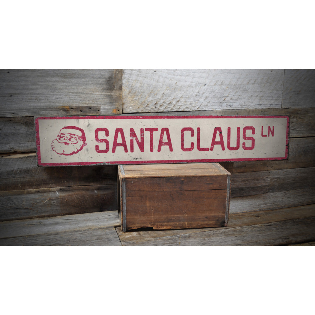 Santa Claus Lane Holiday Rustic Wood Sign