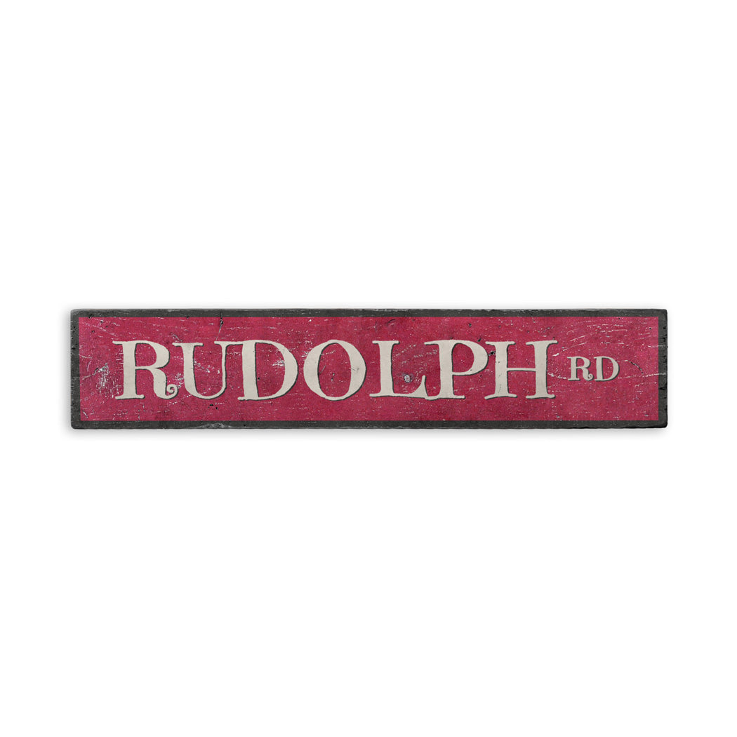 Rudolph Road Holiday Rustic Wood Sign