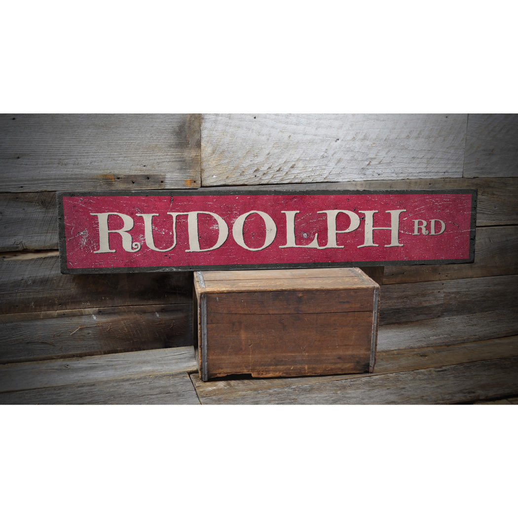 Rudolph Road Holiday Rustic Wood Sign