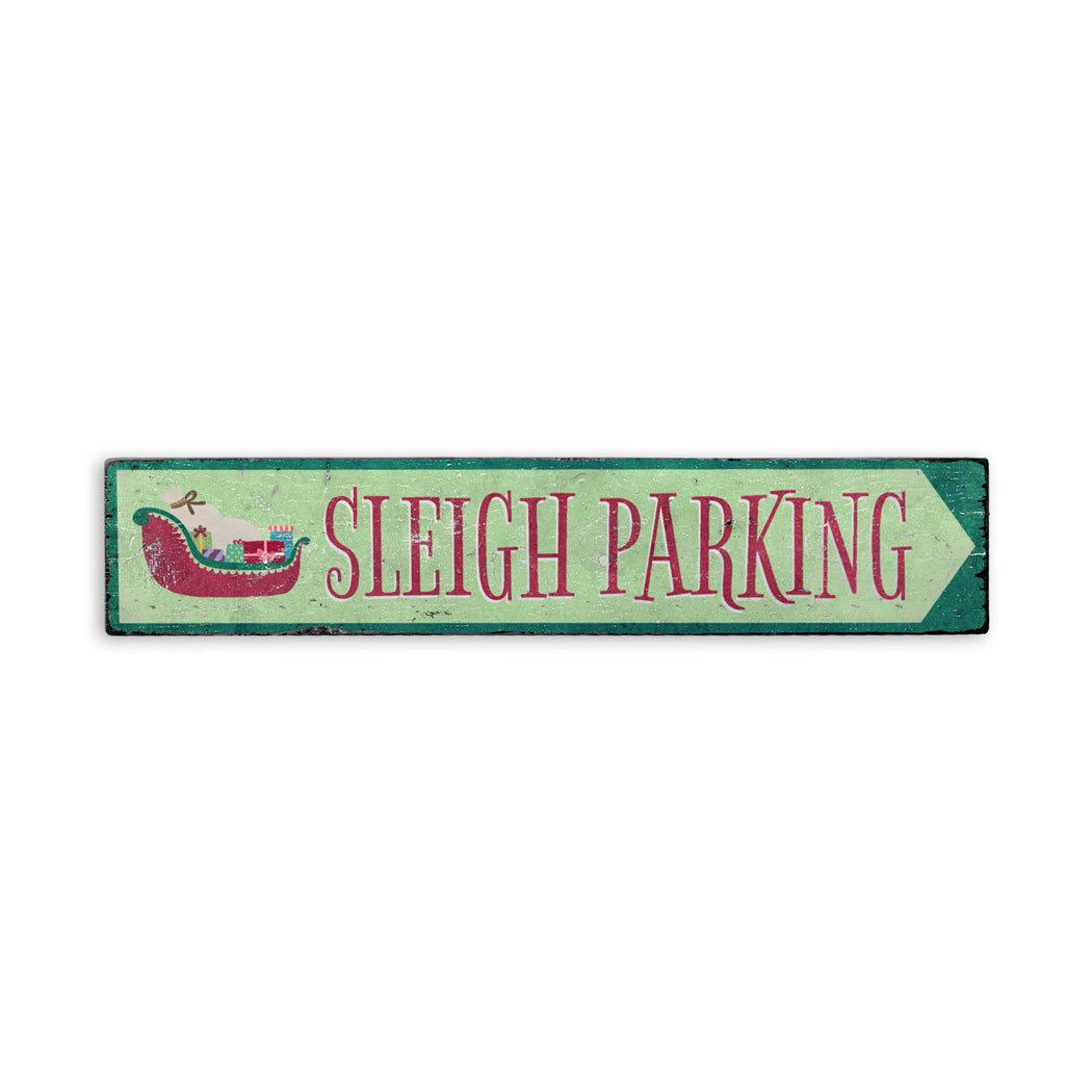 Sleigh Parking Christmas Rustic Wood Sign