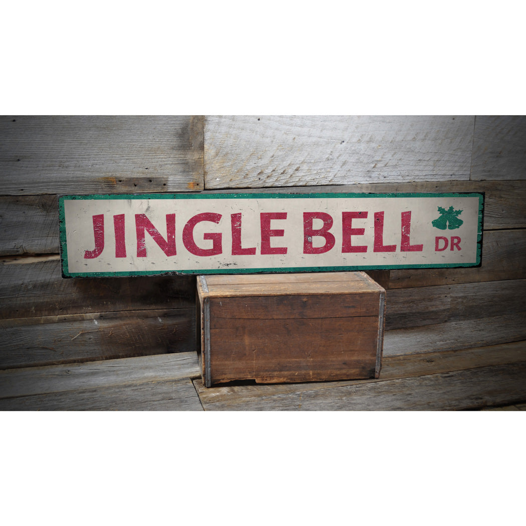 Jingle Bell Drive Holiday Rustic Wood Sign