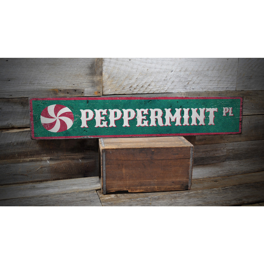 Peppermint Place Christmas Rustic Wood Sign