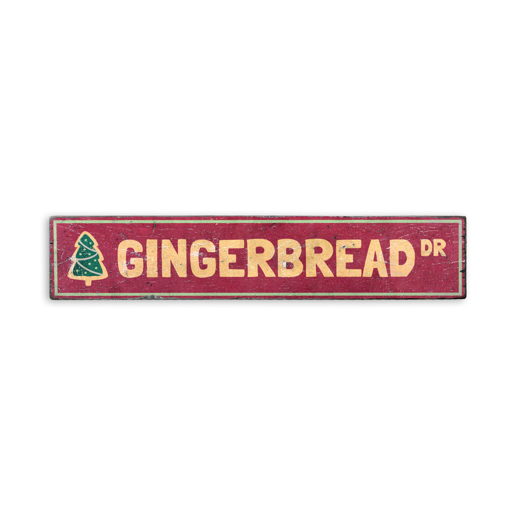 Gingerbread Drive Holiday Rustic Wood Sign