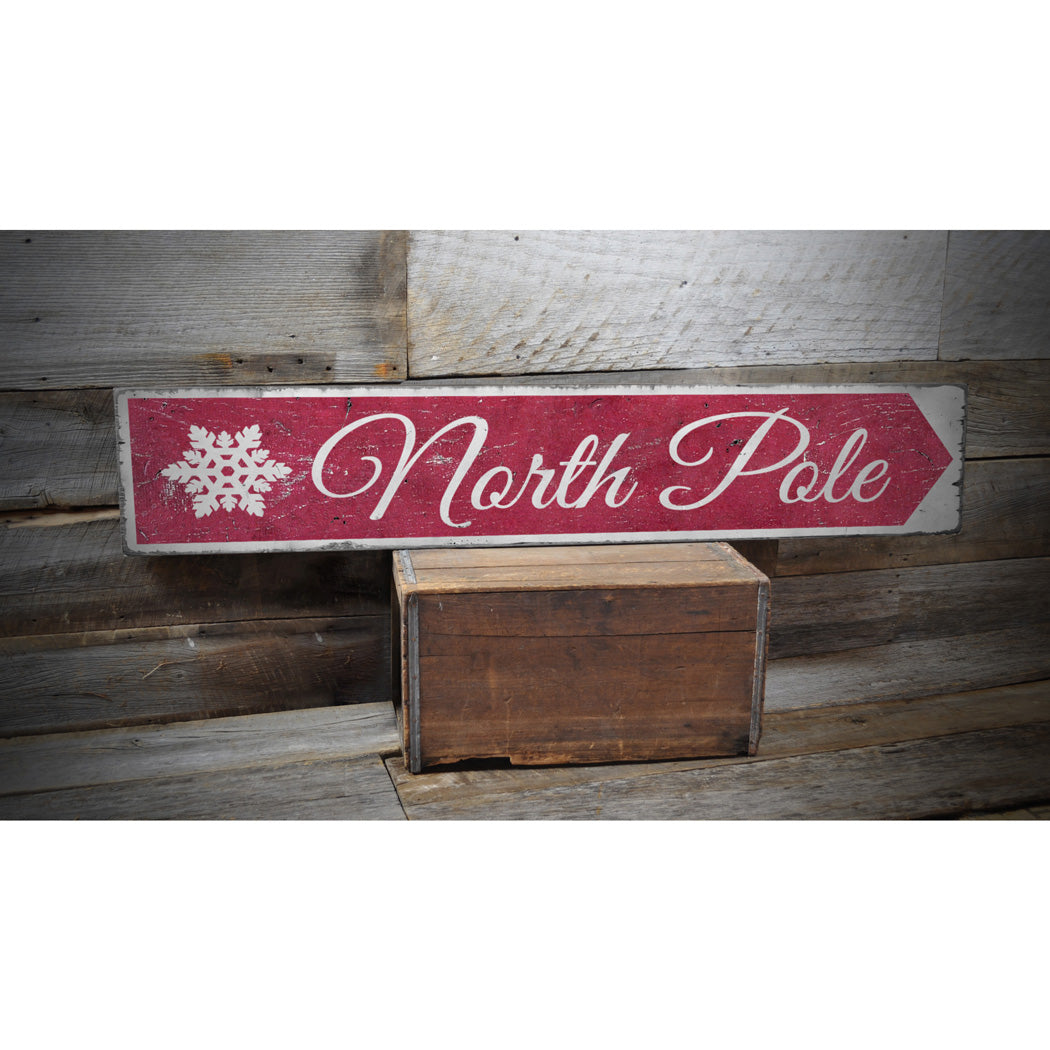 North Pole Snowflake Christmas Rustic Wood Sign