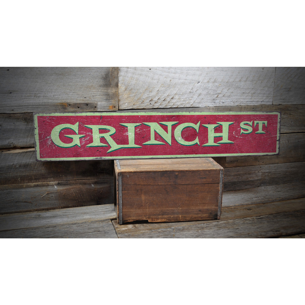 Grinch Street Rustic Wood Sign