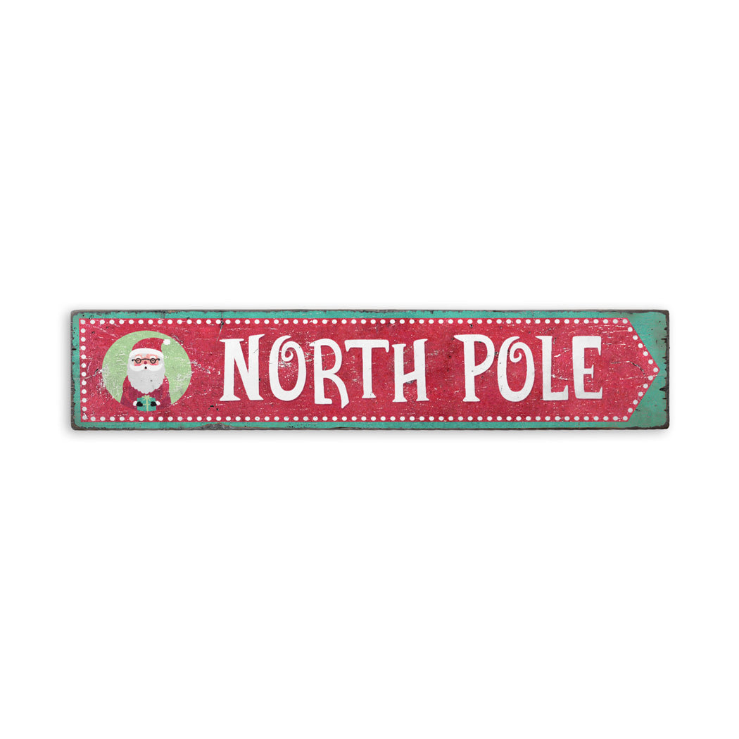 North Pole Santa Arrow Rustic Wood Sign