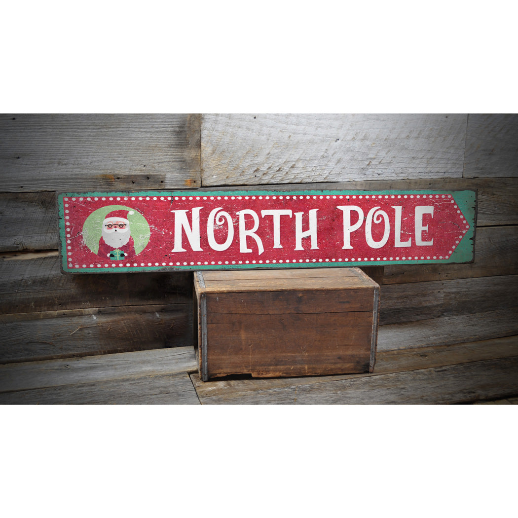 North Pole Santa Arrow Rustic Wood Sign