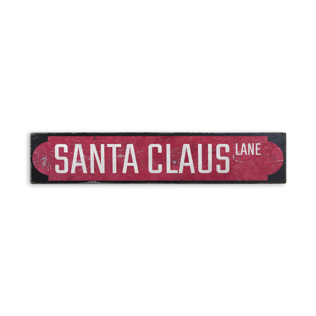 Red Santa Claus Lane Rustic Wood Sign