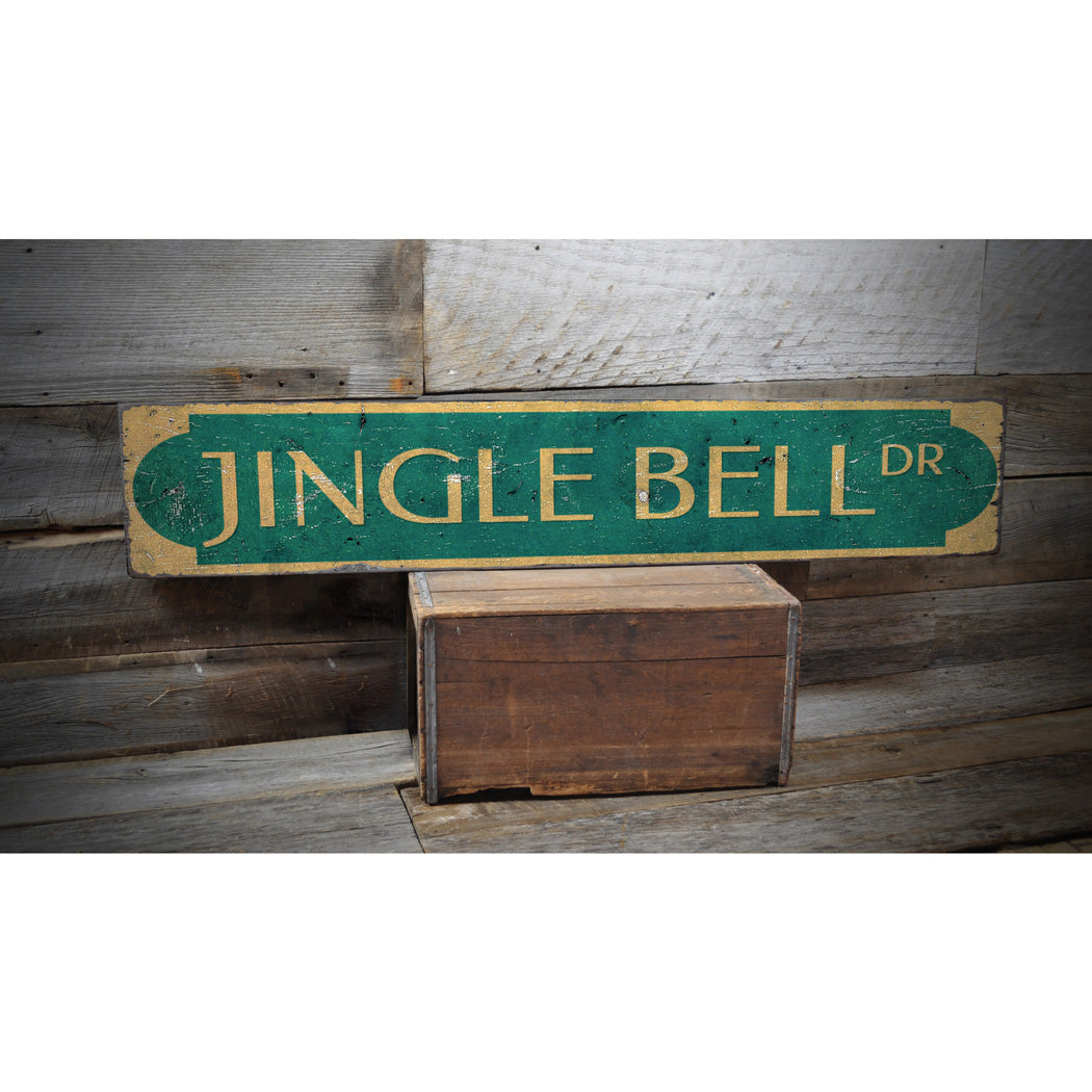 Jingle Bell Drive Christmas Rustic Wood Sign