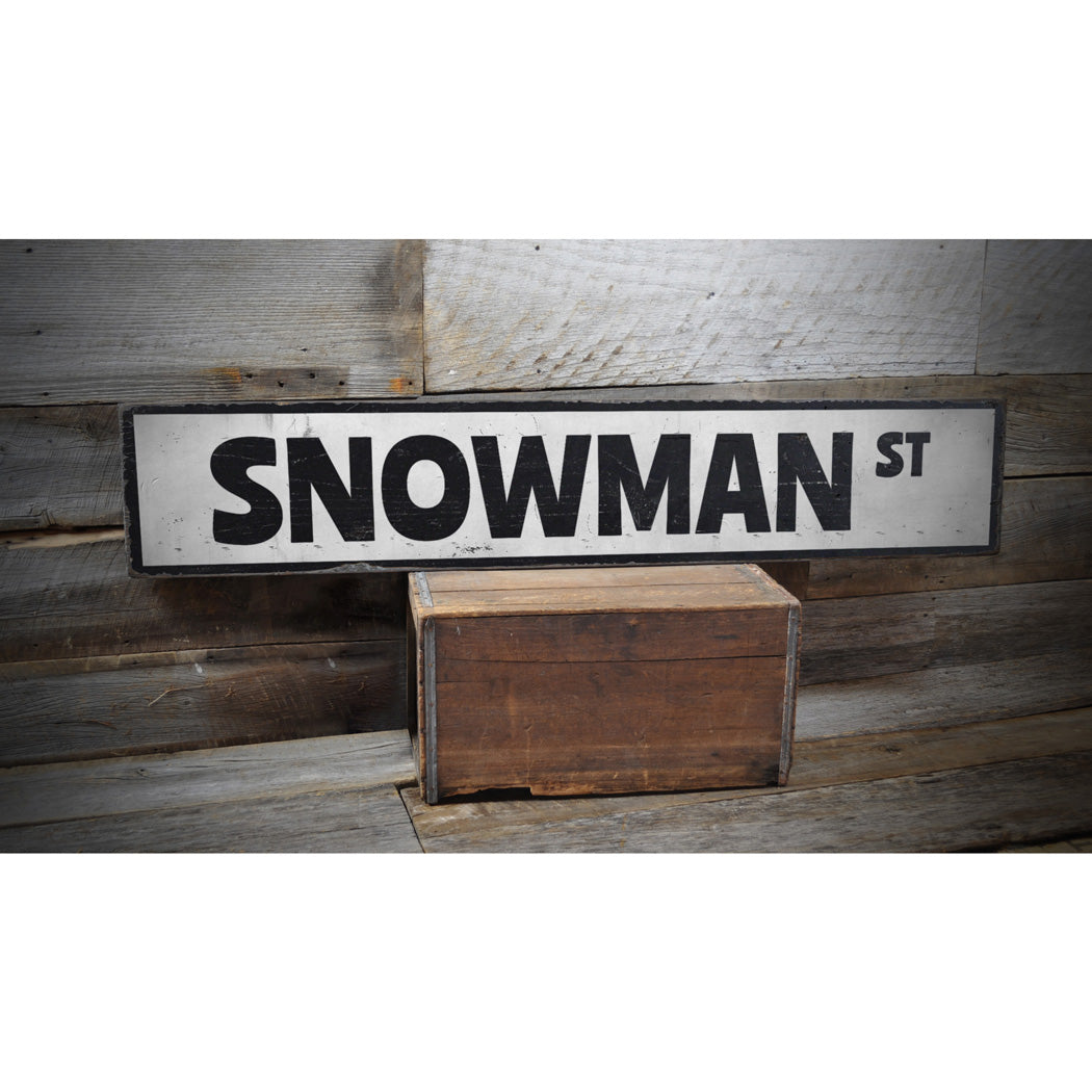 Snowman Street Christmas Rustic Wood Sign