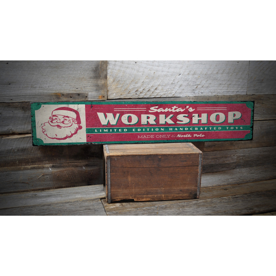 Santas Workshop Handcrafted Toys Rustic Wood Sign