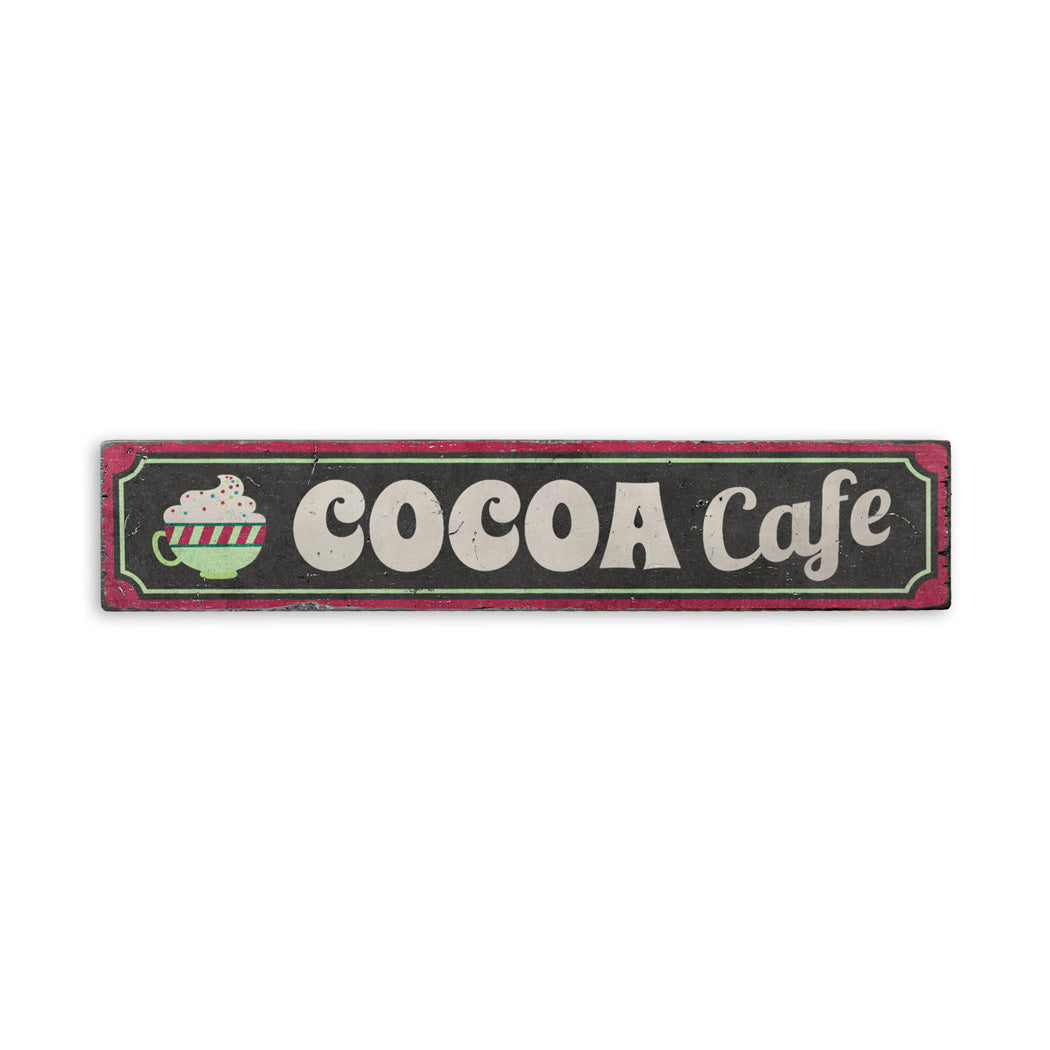 Hot Cocoa Cafe Yuletide Rustic Wood Sign