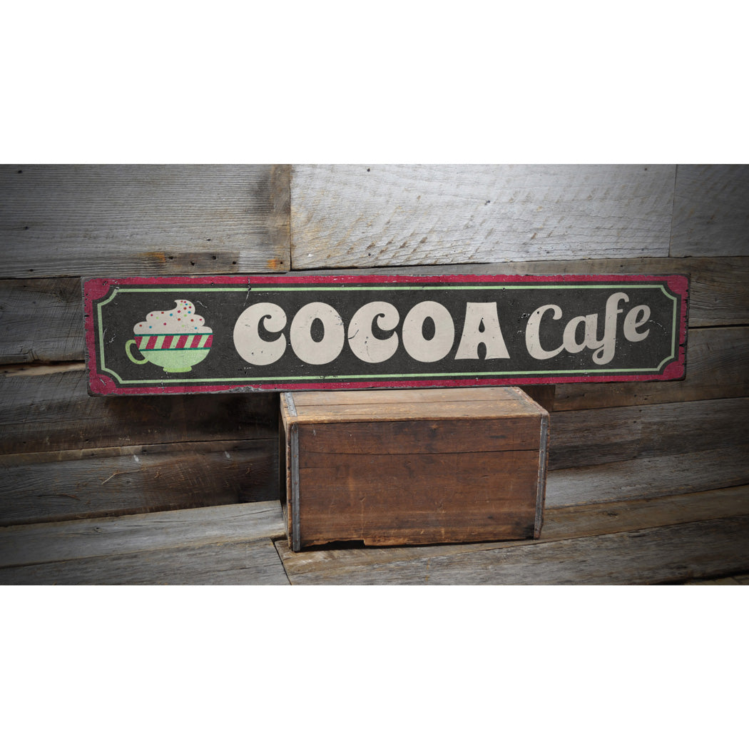 Hot Cocoa Cafe Yuletide Rustic Wood Sign