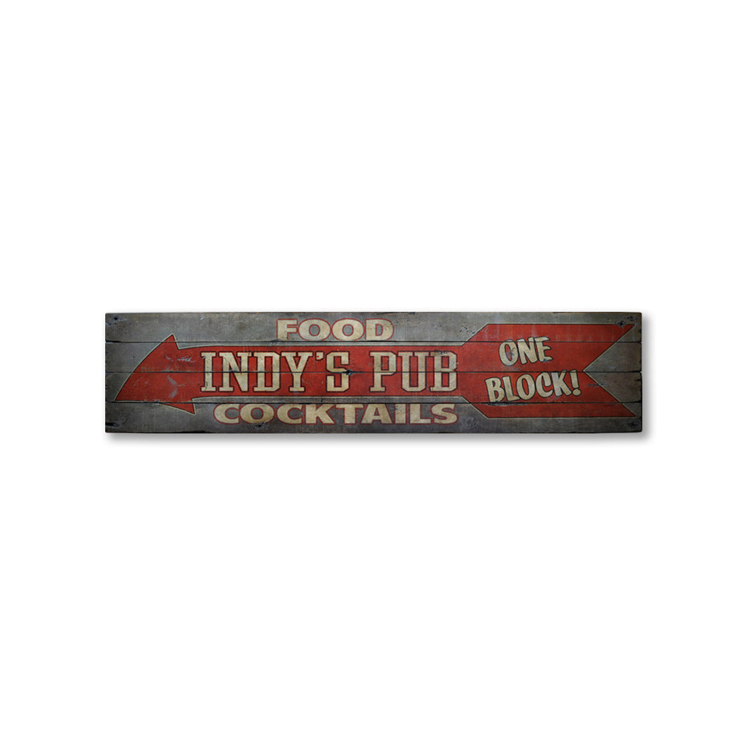 Pub Directional Arrow Rustic Wood Sign