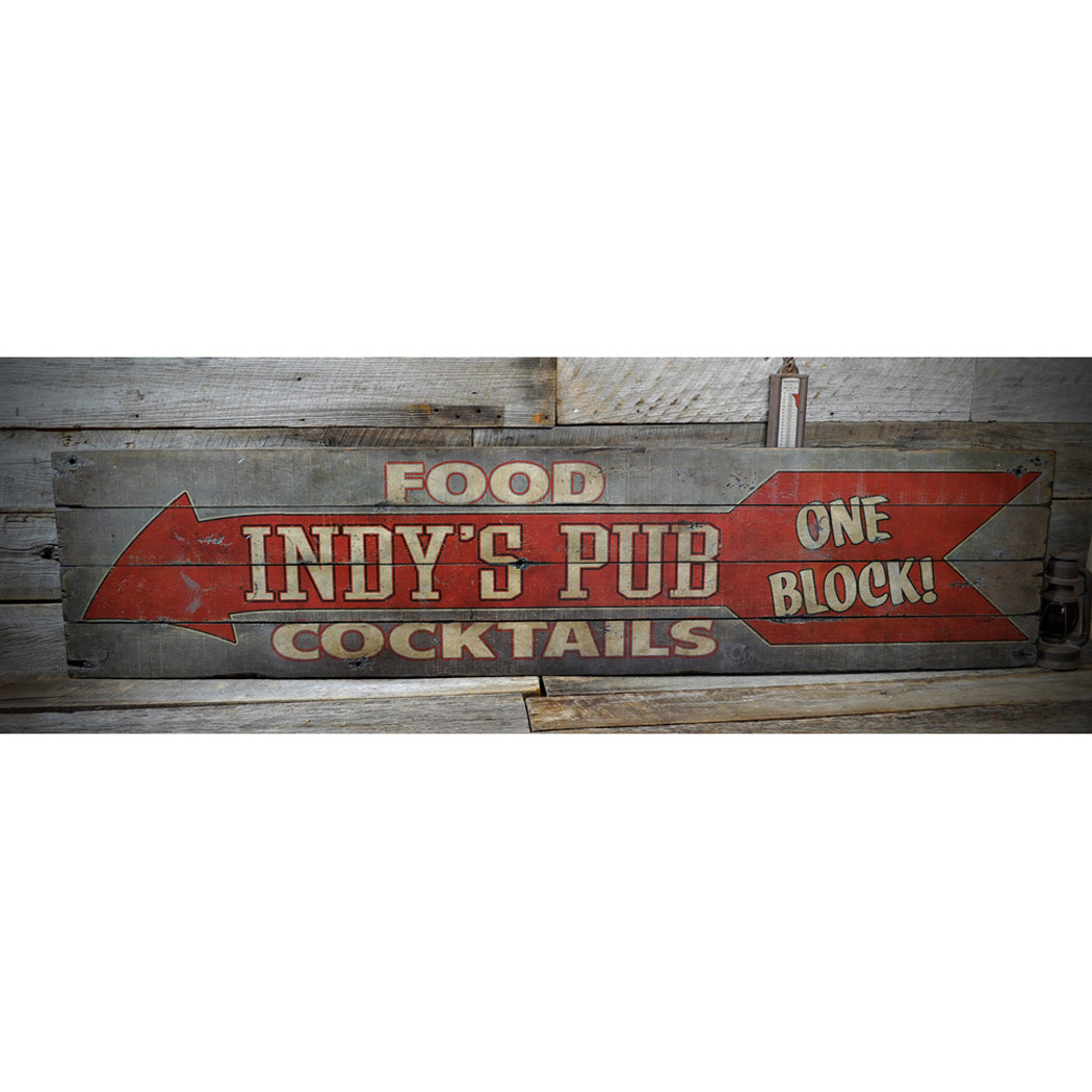 Pub Directional Arrow Rustic Wood Sign