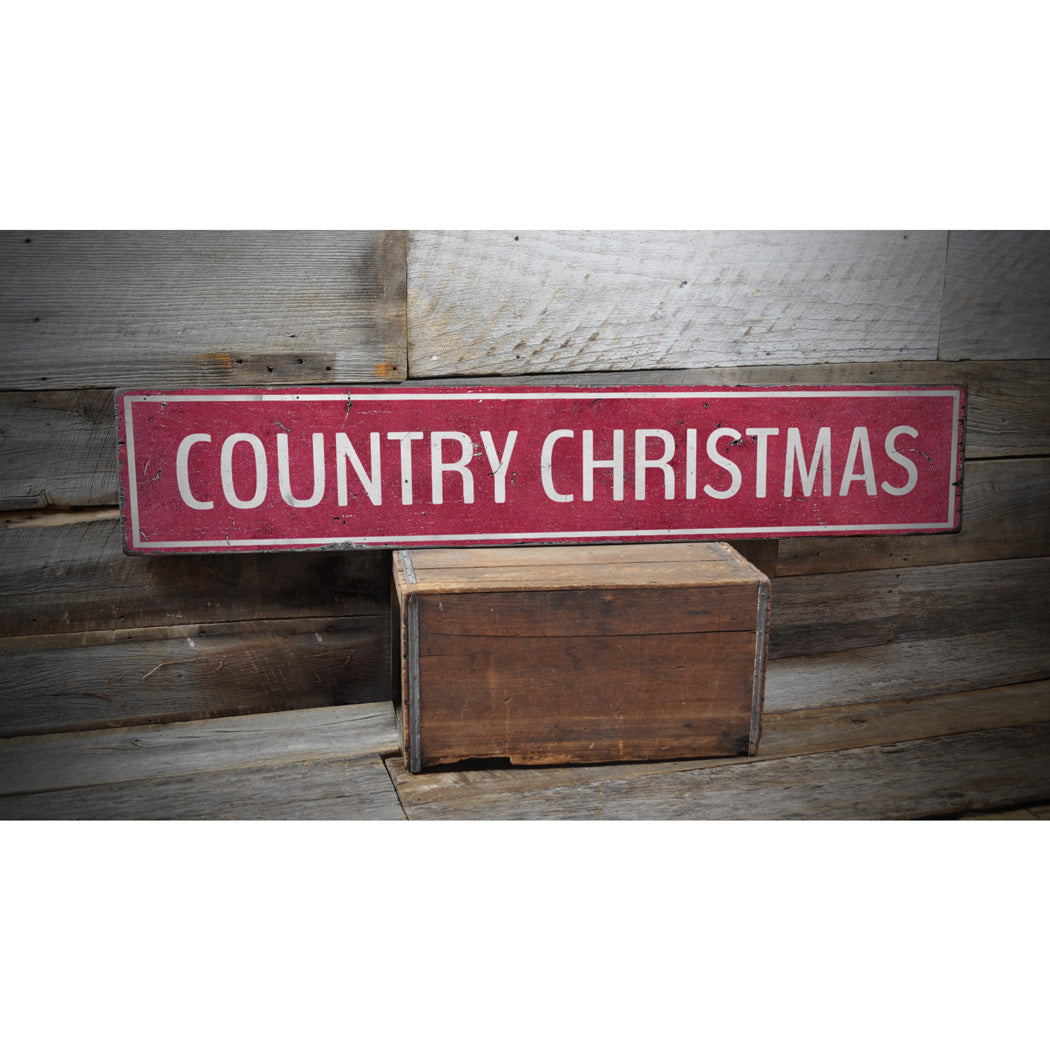 Red Country Christmas Rustic Wood Sign