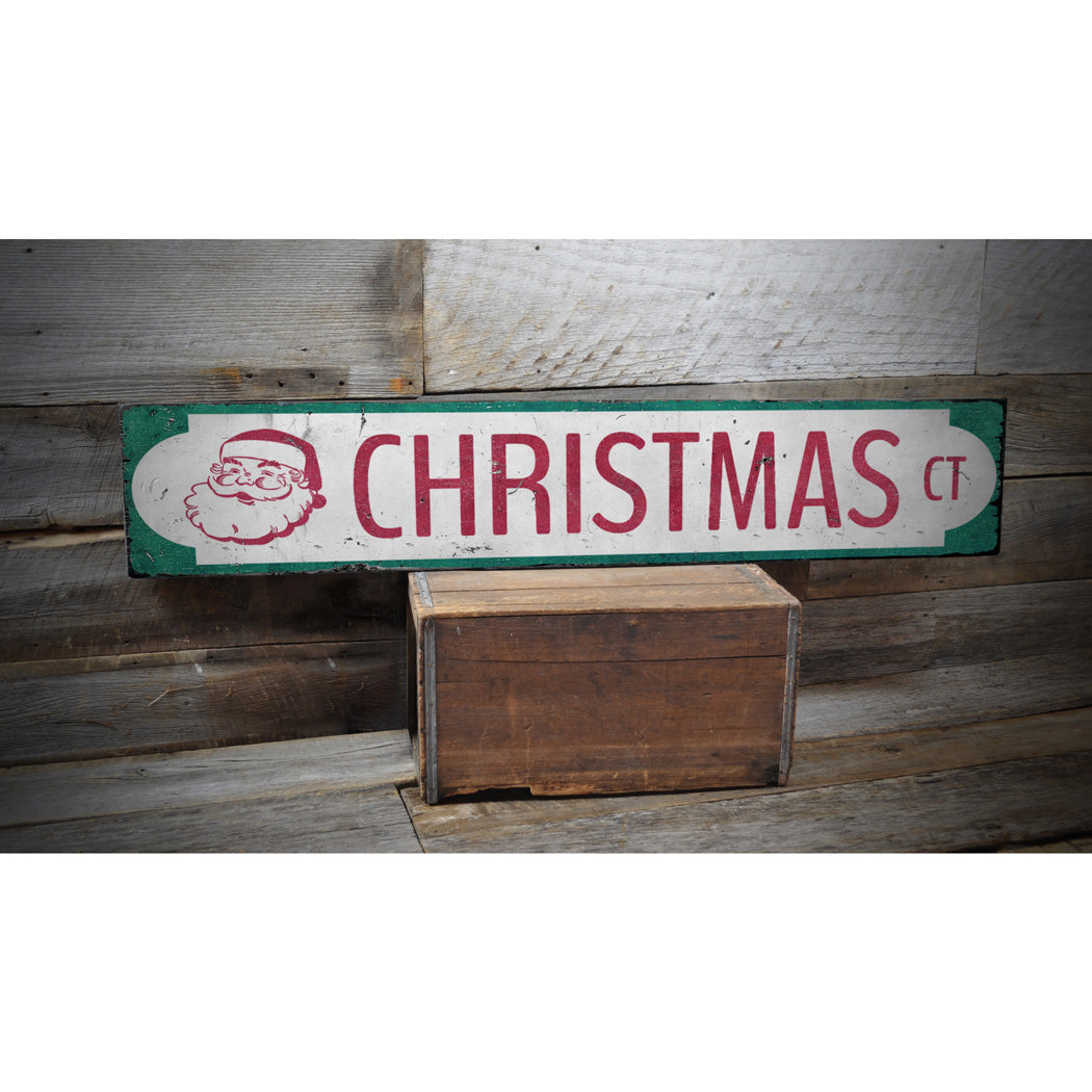 Santa Christmas Court Rustic Wood Sign