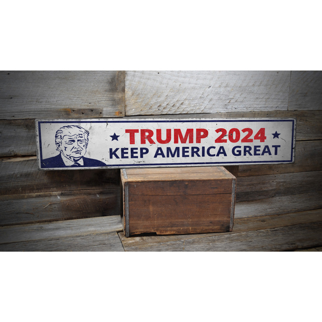 Trump 2024 Keep America Great Rustic Wood Sign