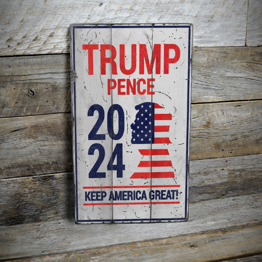 Trump Pence 2024 Rustic Wood Sign